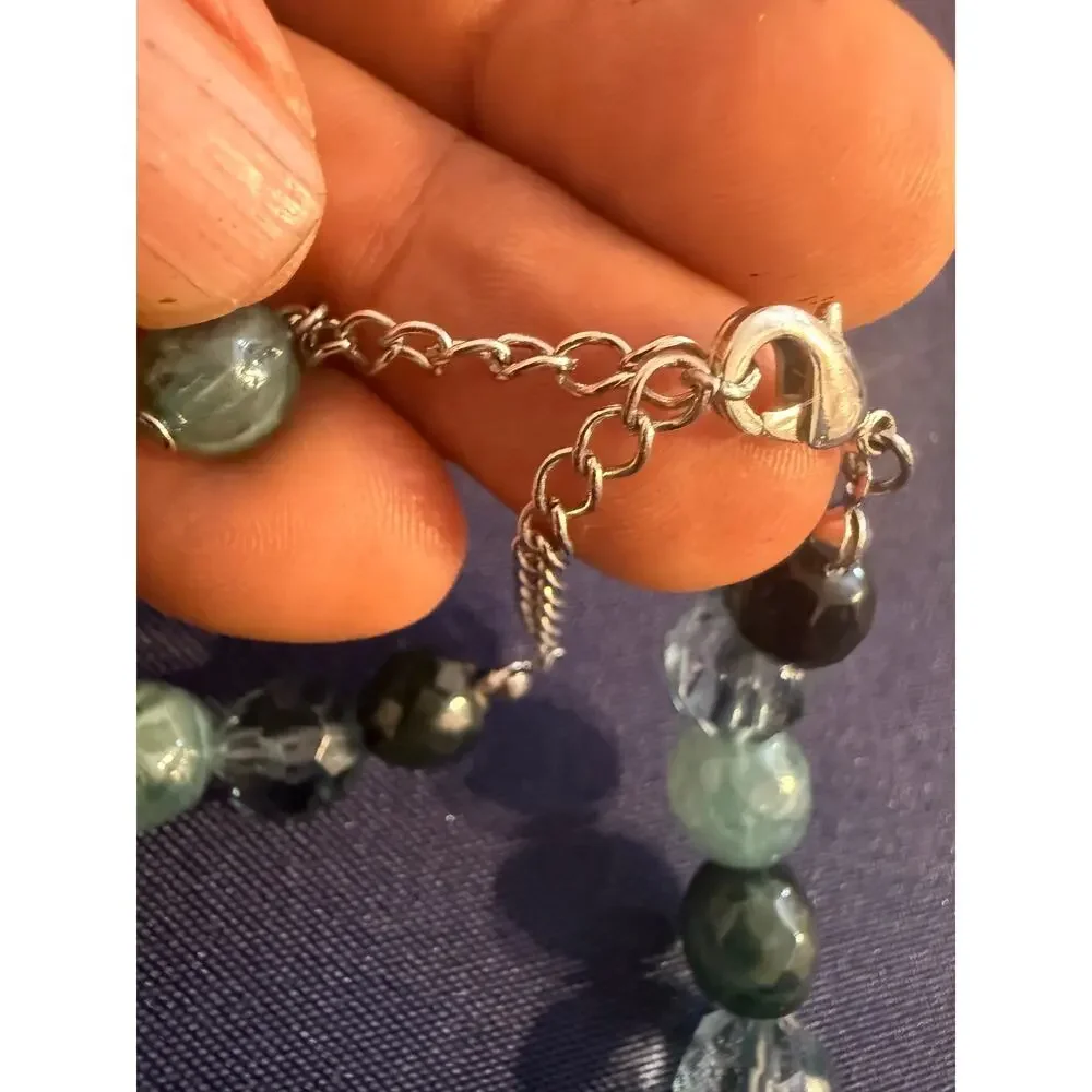 Vintage Blue Green Lucite Bead Necklace 16”